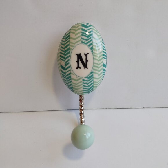 Anthropologie Mr. Boddington's Studio Ceramic Wall Hook Green   Letter ' N ' - Picture 1 of 5